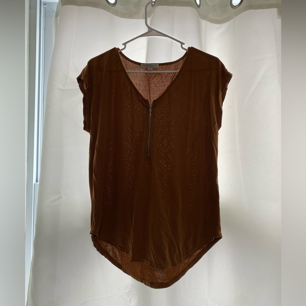 Brown Short Sleeve with Quarter Zipper